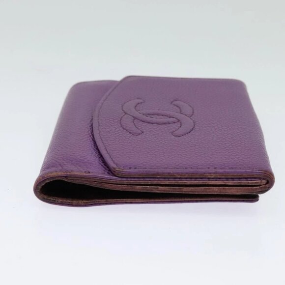 CHANEL COCO Mark Wallet Grained Calf Skin Purple Gold - Picture 4 of 16